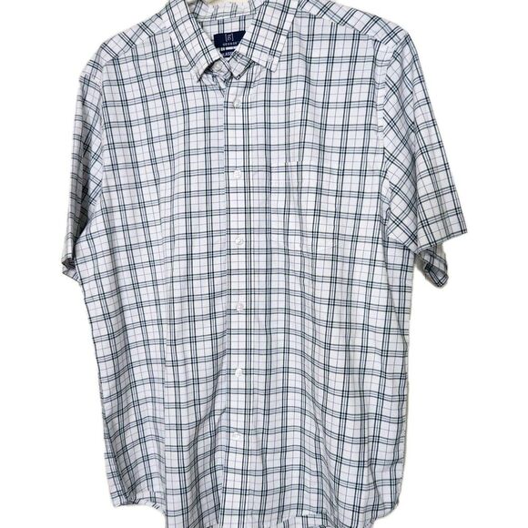 George Shirts for Men Size Medium Plaid Green Button Down Short Sleeves Stretch - Picture 1 of 11